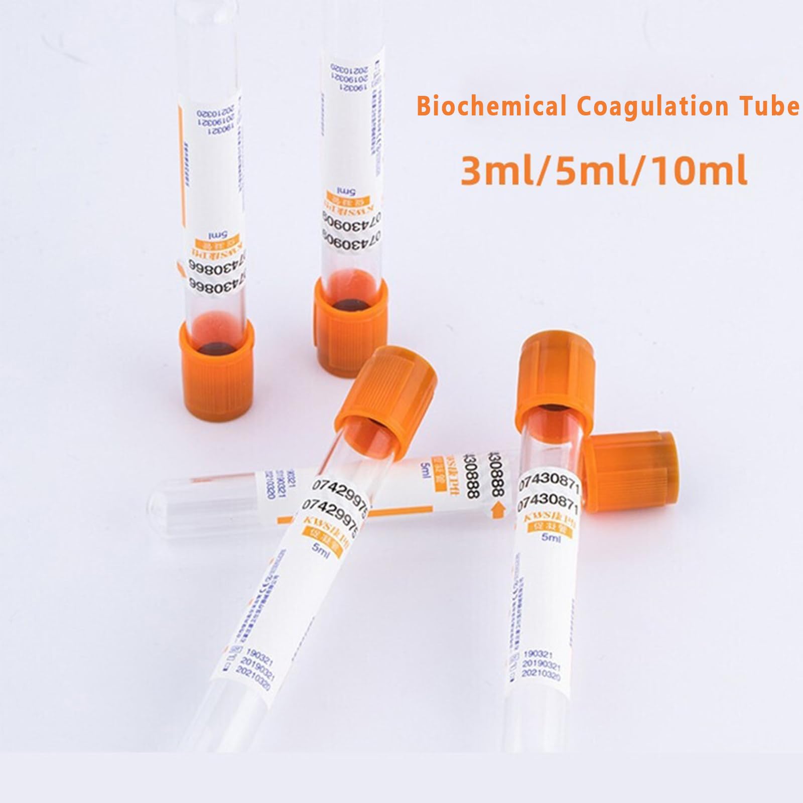 100 Sztuk Probówek PET Vacutainer do Pobierania Krwi Z Pomarańczową Górną Częścią do Laboratorium Krwi Zestaw Jednorazowych Probówek Wirówkowych 5ml