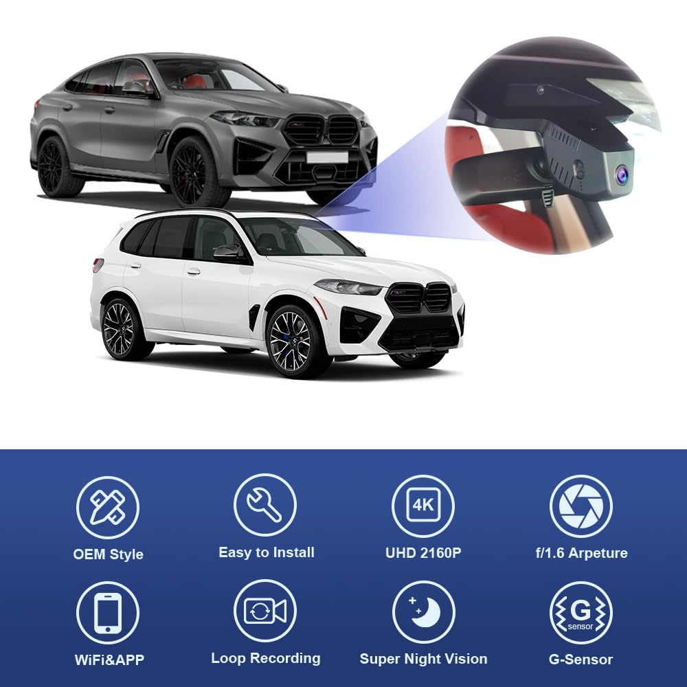 Fitcamx Dashcam 4K Adecuado para BMW 3 Series M3 G20/G21/G28/G80/G81 2020-2024 (HD2-6308), OEM Cámara de Coche 2160P UHD Video WiFi, G-Sensor, Grabación en Bucle, WDR, Plug & Play, Tarjeta de 64GB