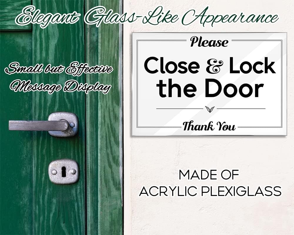 Essentials for Hosts - Secure Your Space: Please Close & Lock the Door, Thank You - 4"x6" Acrylic Sign w/Mounting Tape - Great for Rental Homes & Safety Reminders