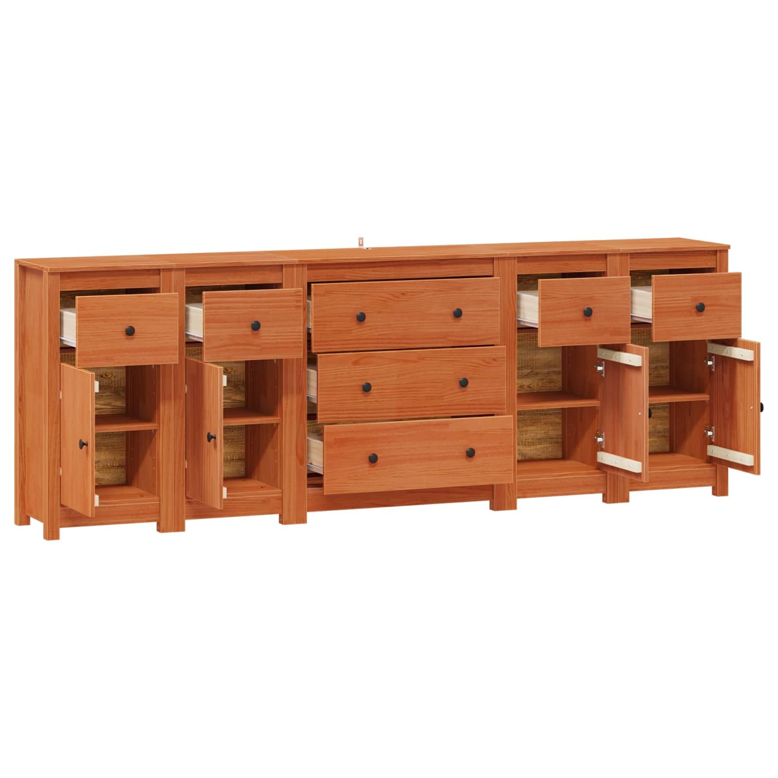 Set di 5 credenze in legno di pino massello, marrone cerato