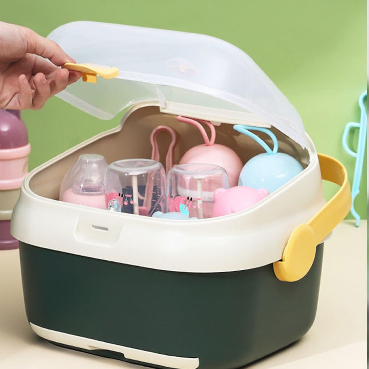 Caja Escurridor para Biberones Grande con Tapa Almacenamiento Multifuncional para Cocina y Productos para Bebés Resistente y Portátil para Mantener Orden y Limpieza