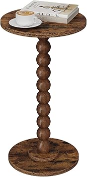 Round Side Table, Small Drink Table for Small Spaces, Pedestal End Table for Living Room, Modern Accent Nightstand with Solid Wood Leg for Bedroom, Corners and Office Brown Color UTBT005F
