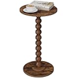 Round Side Table, Small Drink Table for Small Spaces, Pedestal End Table for Living Room, Modern Accent Nightstand with Solid Wood Leg for Bedroom, Corners and Office Brown Color UTBT005F