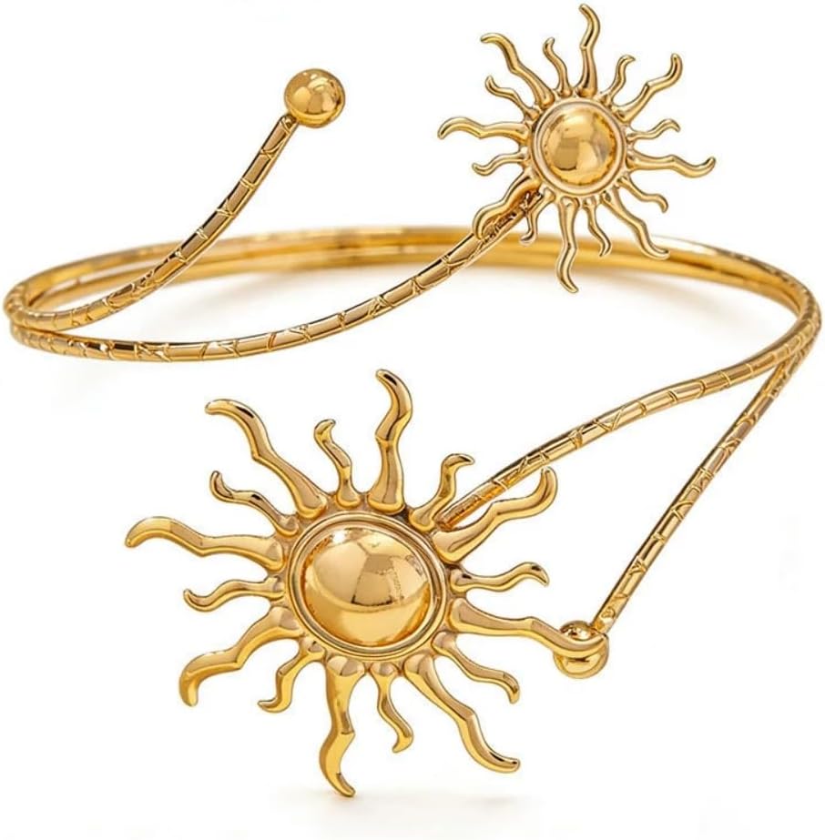 Caiyao Gold Silver Upper Arm Cuff Bangle Bracelets Boho Minimalist Adjustable Butterfly Flower Sun Moon Coil Swirl Open Armband Bracelet for Women Summer Beach Wedding Party Jewelry Gifts