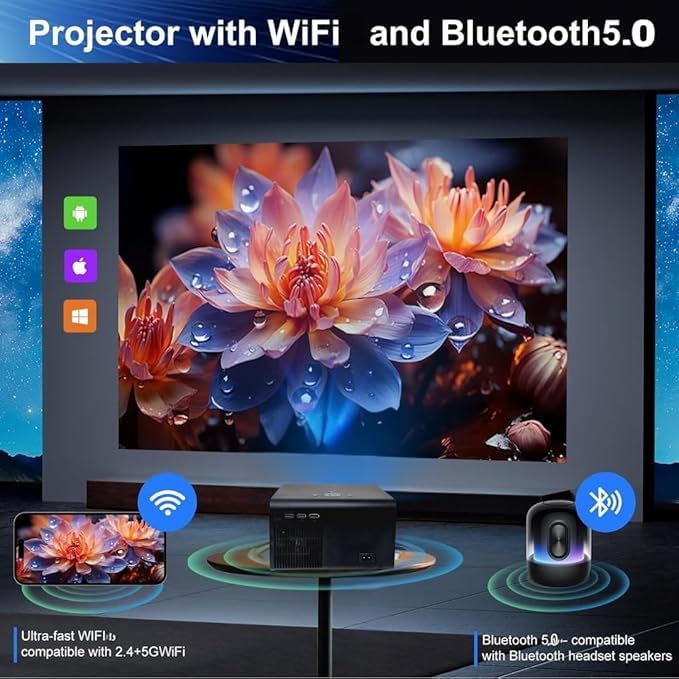 Image of TONZO T10 LED Projector | Android 6.0 | 5000 Lumens | Full HD 1080p Support | Wi-Fi | HDMI | USB | Home Theater Projector for Movies, Office, Gaming