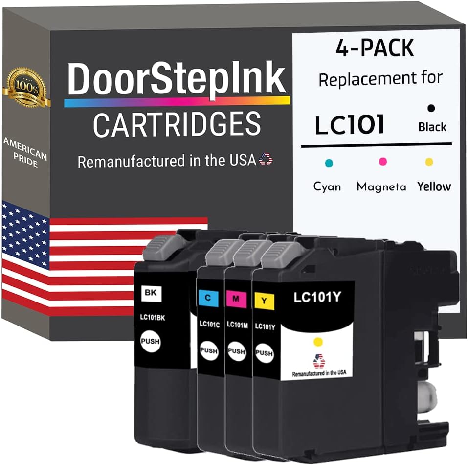DoorStepInk LC101 Black, Cyan, Magenta & Yellow Remanufactured Ink Cartridge Replacement for Brother LC101 - Compatible with Brother DCP-J152W, MFC-J245/J285DW/J450DW/J470DW - Standard Yield 4-Pack