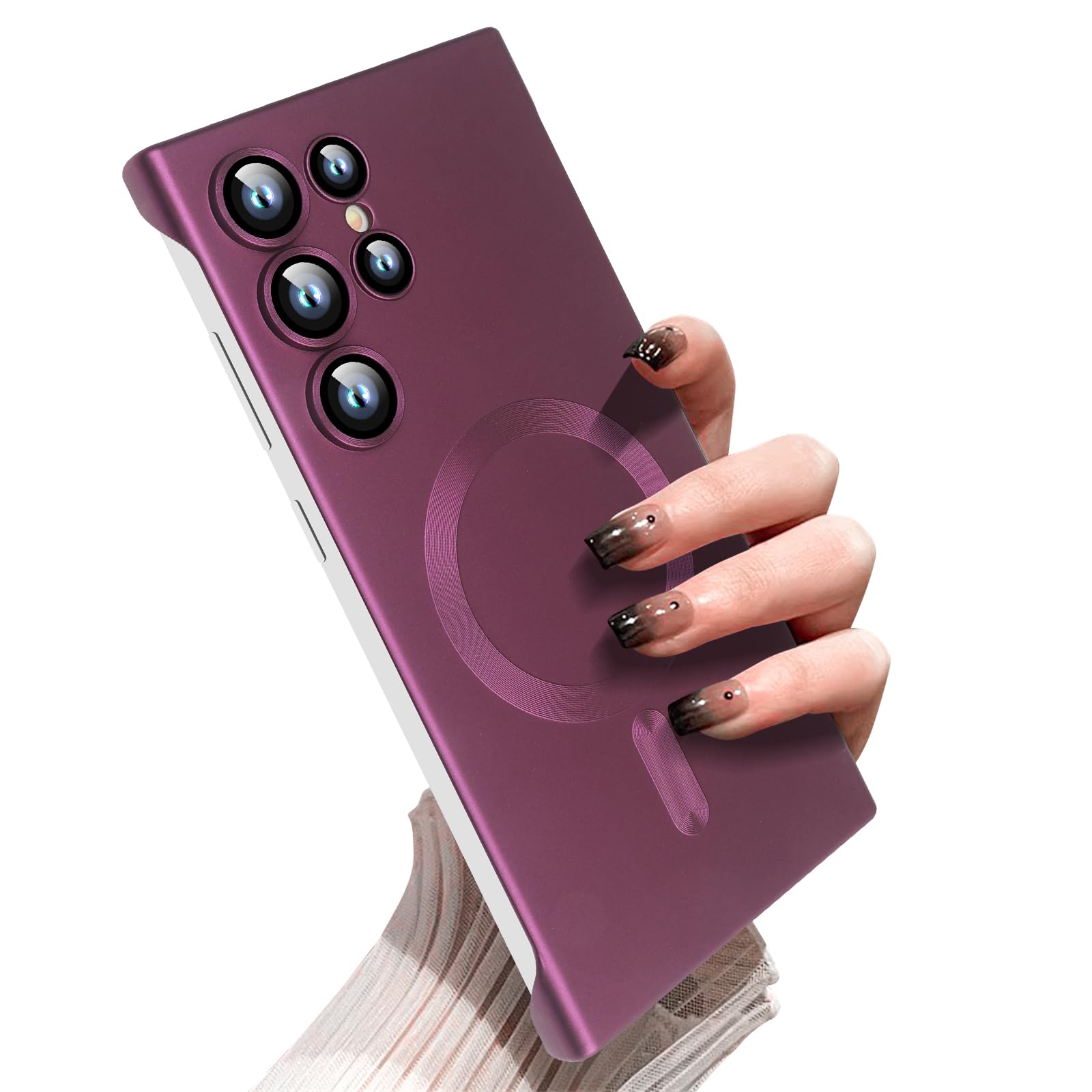 Omio Magnetic Slim Case for Galaxy S23 Ultra Compatible with MagSafe, Matte PC Ultra-Thin Bumper Frameless Borderless Minimalist Design with Camera Lens Protector for Men Women, Wine Red