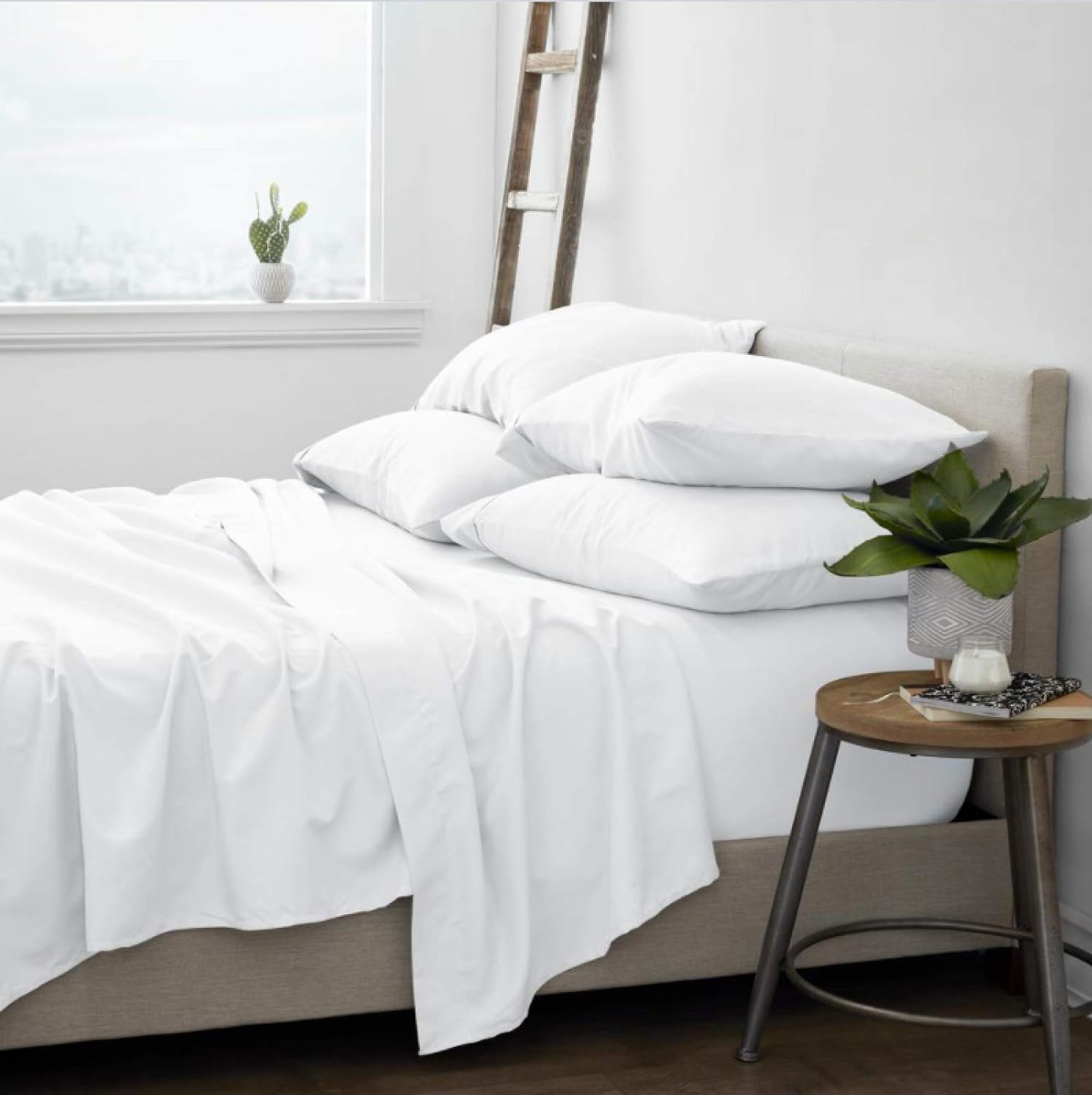 Femini Fashion 100% Organic Cotton Bed Sheets 800-Thread-Count, 24-Inch Deep-Pocket, Crisp 4-Piece Bed Sheet Set (1 Flat Sheet, 1 Fitted Sheet, 2 Pillowcases) - King, White