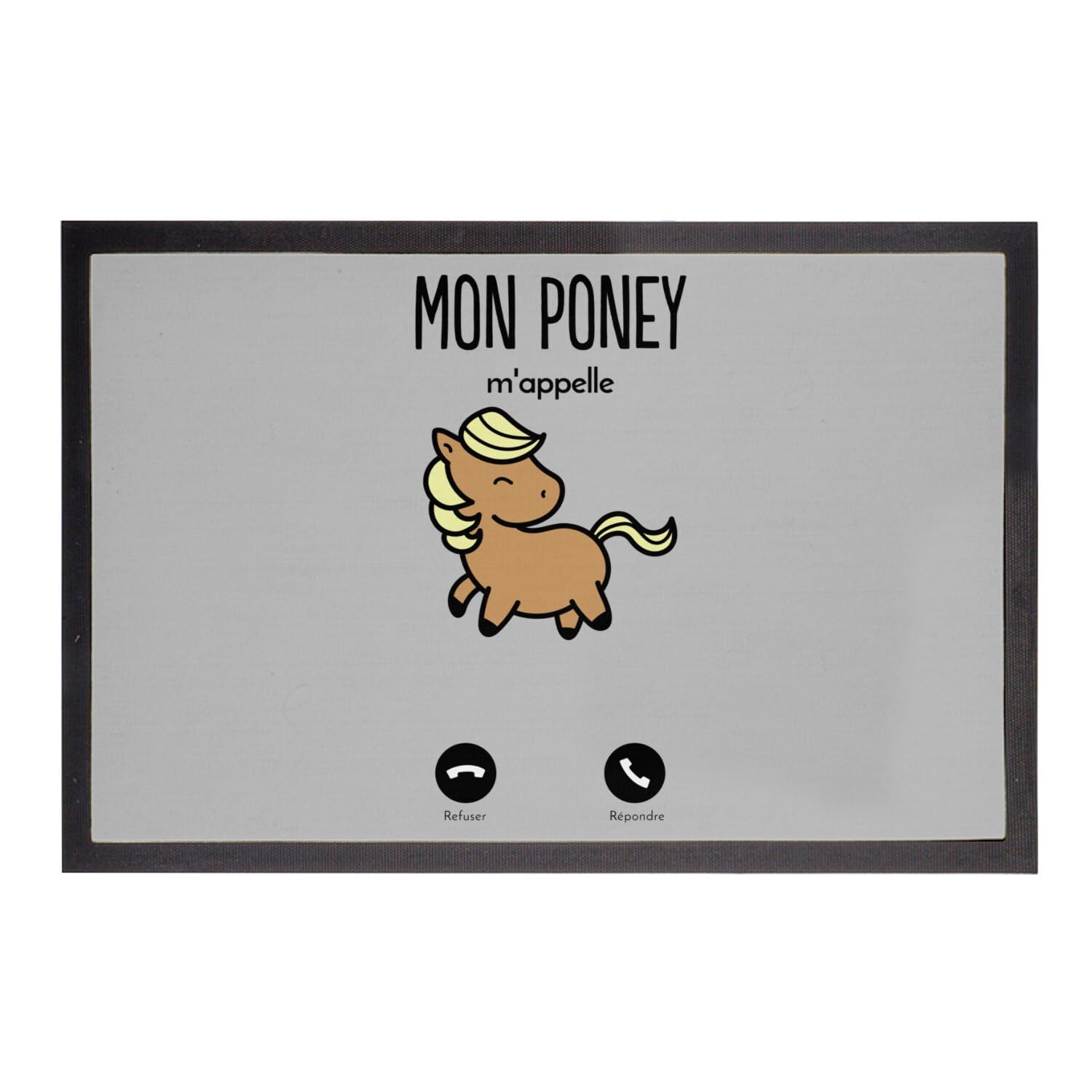 Paillasson Gris Mon Poney m'appelle 75x50cm tapis animaux