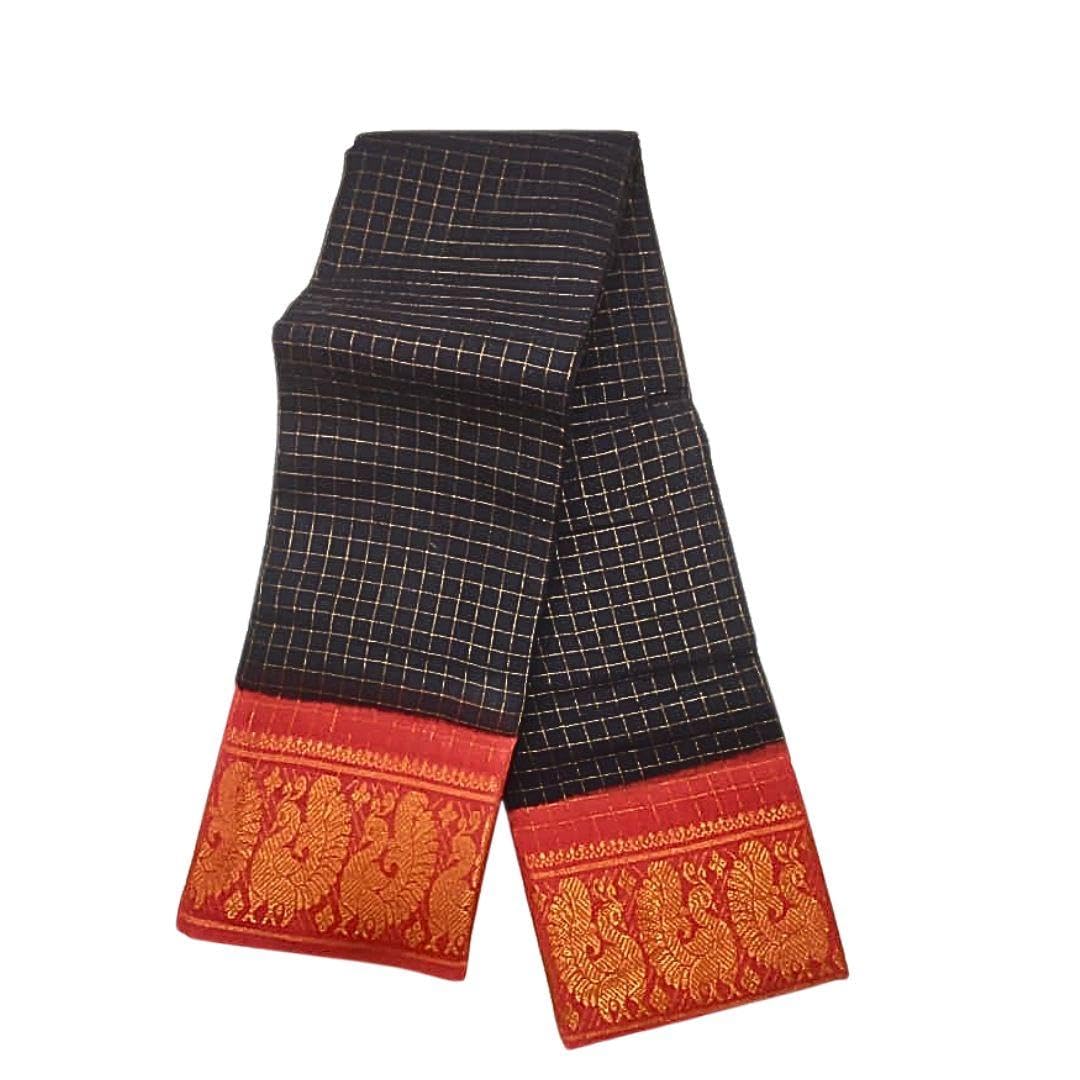 prabanja Checked Zari Border Navy Blue Sungudi Cotton Saree Sungudi Sarees | Traditional Sungudi Cotton | சுங்குடி சேலைகள் | Navy Blue with Red Border Saree-picture-28