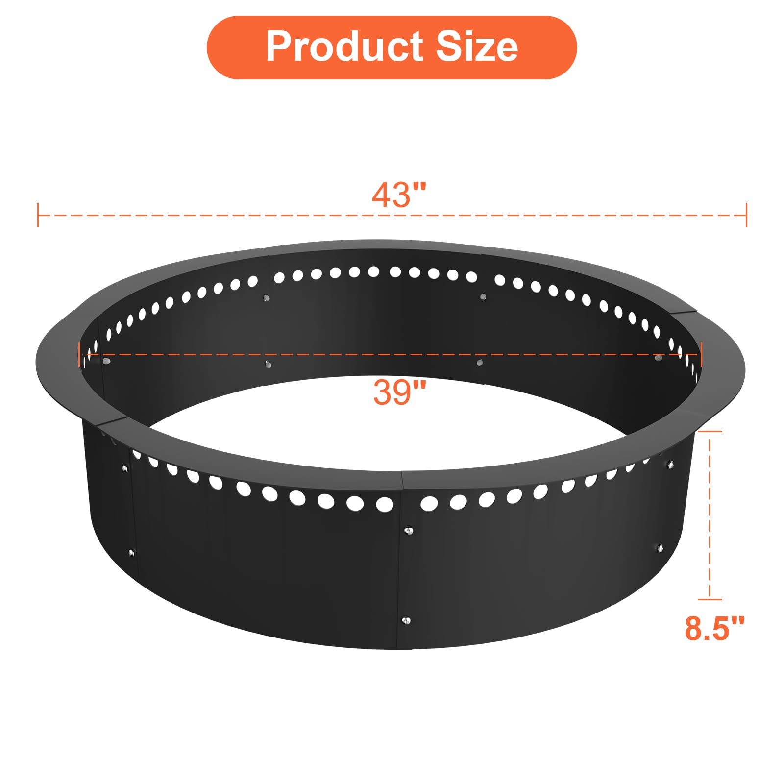 Anillo para hoguera sin humo, exterior de 43 pulgadas / 39 pulgadas interior de acero sólido resistente para quemar madera exterior, anillo de fogata por encima o en el suelo para exteriores