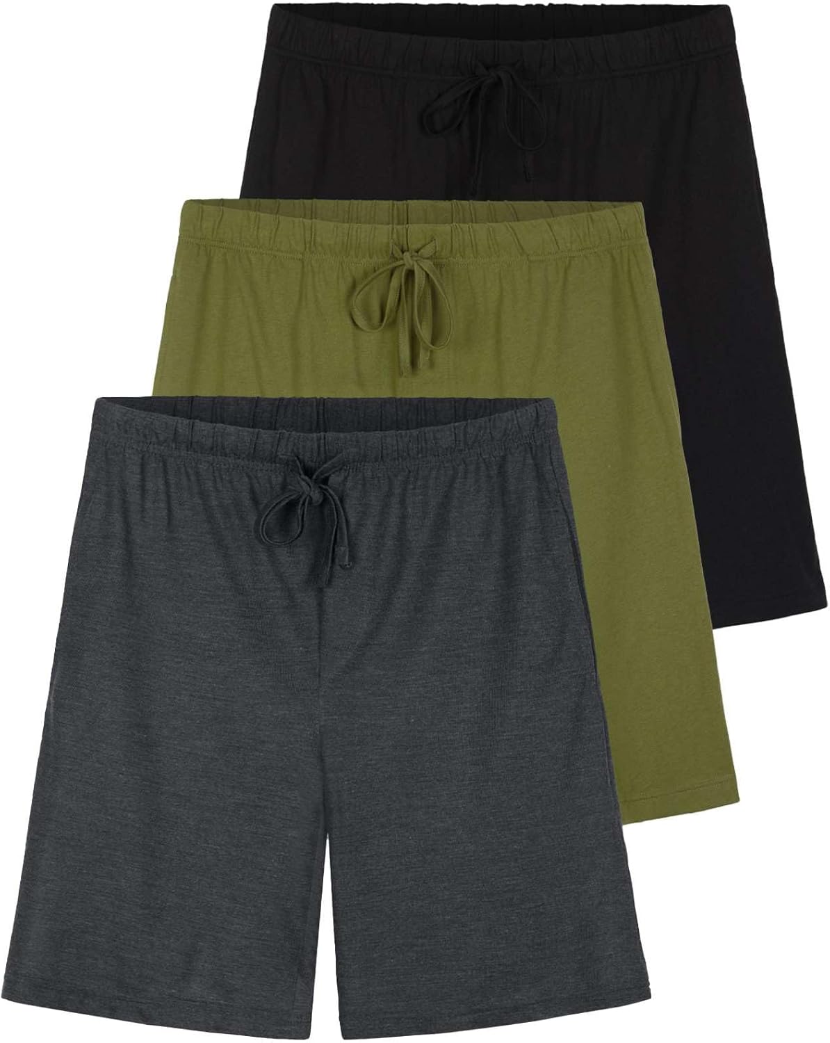 Real Essentials 3 Pack:Mens Cotton Ultra-Soft Knit Sleep Pajama Shorts & Lounge Wear (Available In Big & Tall)