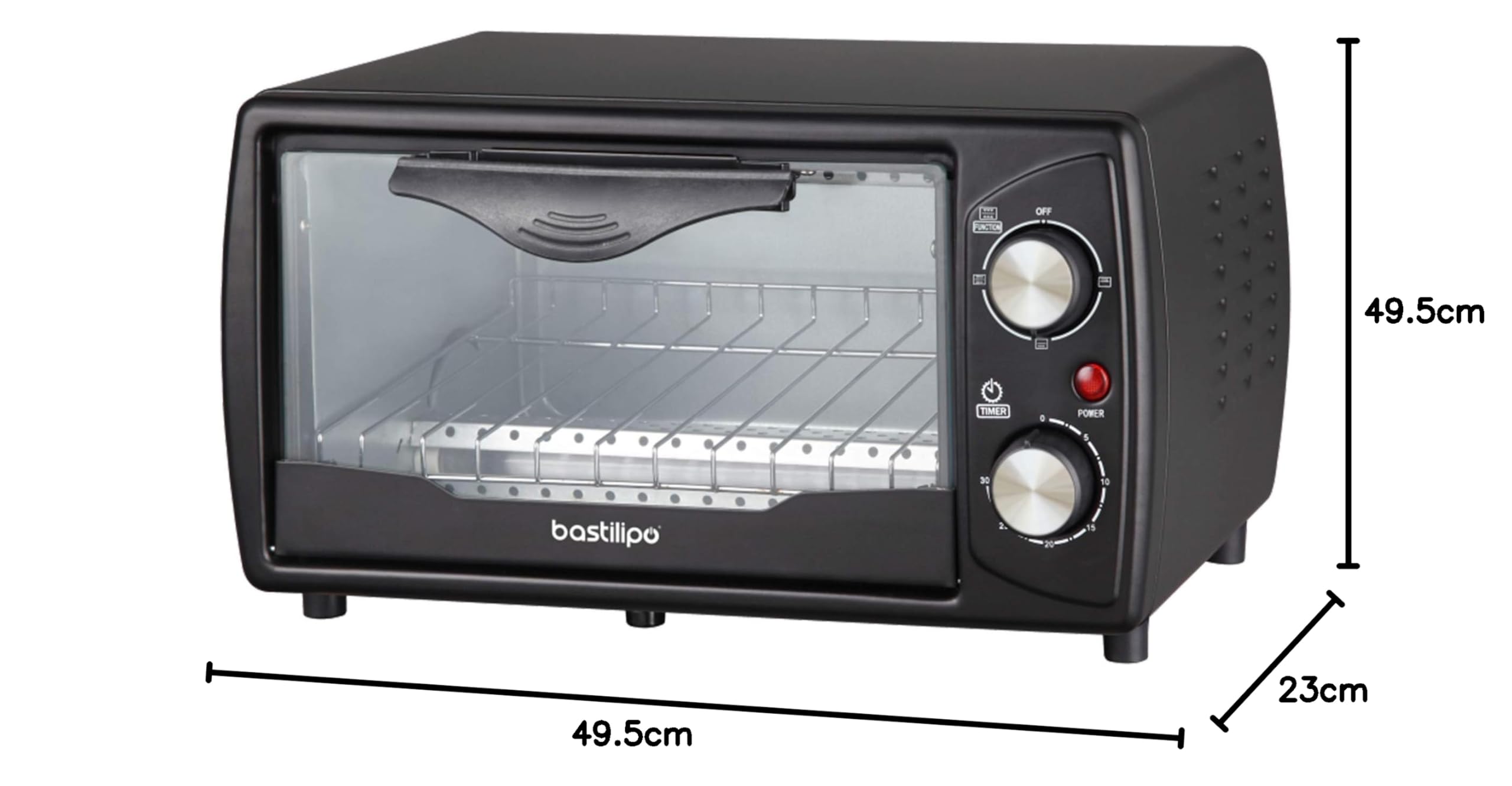 Turin Black - Mini tostapane da 1000 W, in acciaio inossidabile, nero, 9 litri, efficienza energetica A++