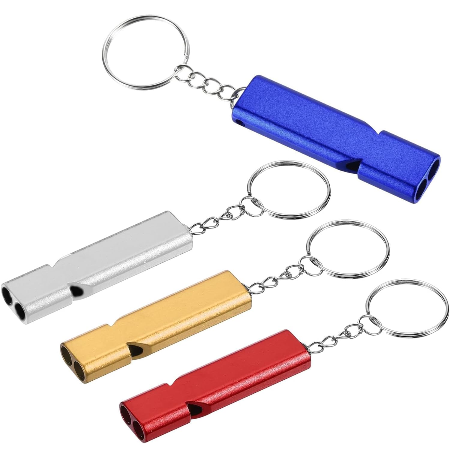 4 silbatos de emergencia de metal con llavero, silbato de señal plana, silbato de señal de emergencia para árbitro de emergencia al aire libre, silbatos de señal de supervivencia para acampar