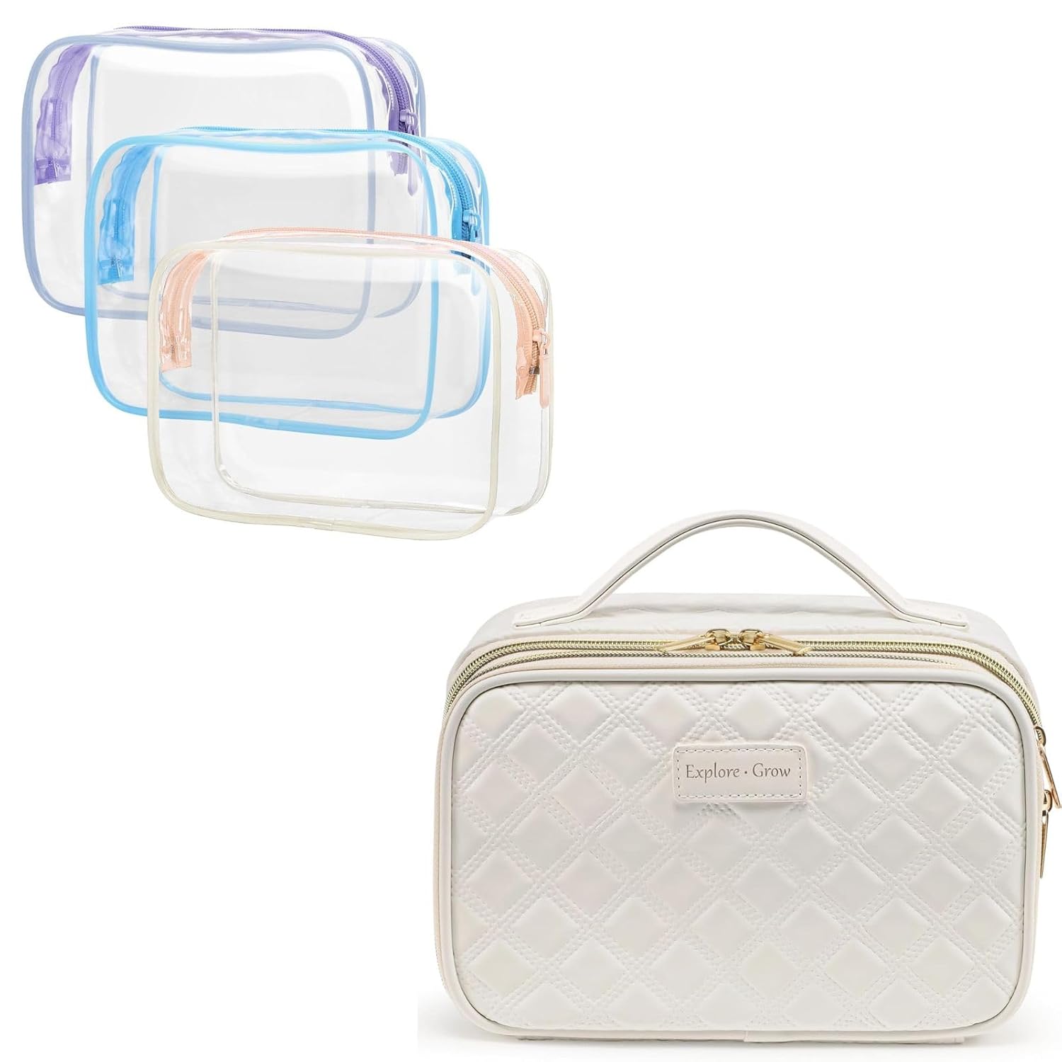 PACKISM Leather Makeup Bag and TSA Approved Toiletry Bag, Bundle Sales