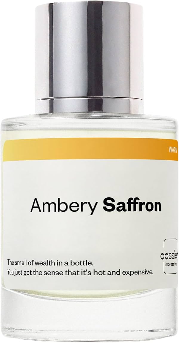 Dossier - Ambery Saffron - Inspirado en Baccarat Rouge 540 - EDP Unisex | 1.7 fl oz (50ml) - Dossier Ambery Saffron Eau de Parfum Unisex - Perfume de Azafrán - Larga Duración, Vegano y Libre de Parabenos Ambery Saffron 1.7 Fl Oz (Paquete de 1)
