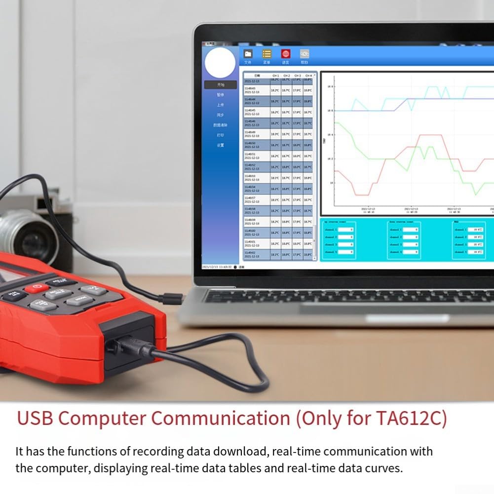 Digitales Vierk-Thermoelement-Thermometer, Typ K/J/T mit 5000 Datenspeicher, USB für industrielle Labor, HVAC-Temperaturprüfung