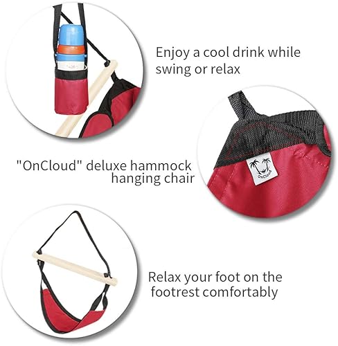 Miniatura 4 de ONCLOUD Hammock Chair Hanging Swing Seat Air Deluxe Rope Through Beech Wood Bars, Drink Holder & Fuller Pillow Safer Relax for Indoor Outdoor