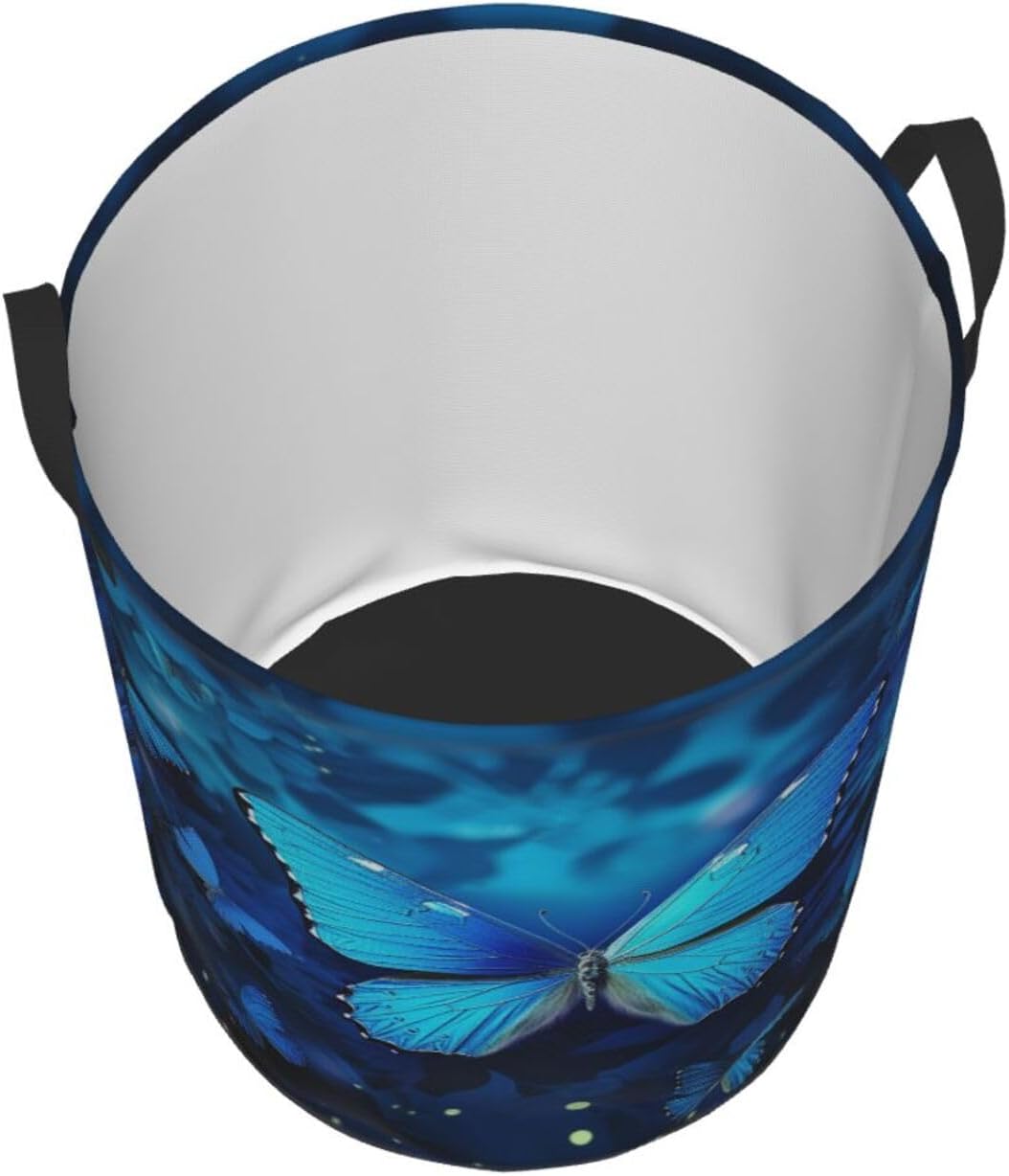blue beautful butterfly Laundry Basket With Handles, Foldable Laundry Hamper Oxford Cloth Dirty Clothes Basket Waterproof Clothes Toys Storage Bin Organizer for Bedroom Bathroom Dorm