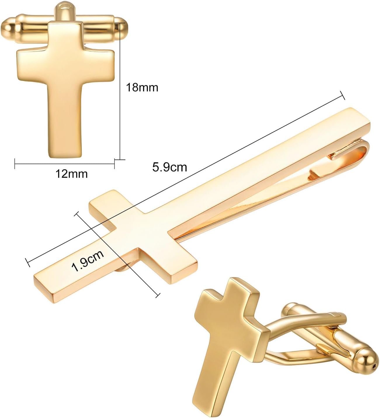 Cross Tie Clips And Cufflinks For Men Set Gold Tie Clip Silver image 2