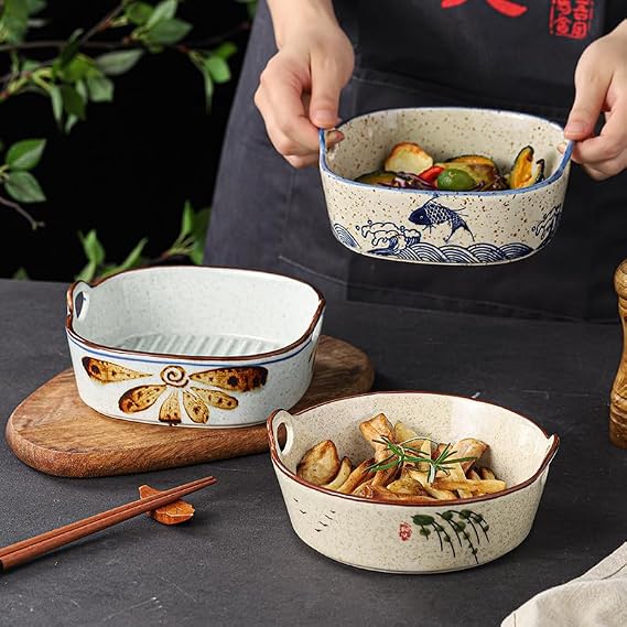 Ceramic Baking Dish,Square Baking Dishes, Lasagne Dishes,600 ml Small Baking Dish for Air Fryer,Bakeware with Handles for Lasagne, Pies, Casserole, Tapas
