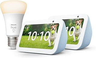Echo Show 5 (3ª generazione) | Azzurro, 2 pezzi + Philips Hue White Lampadina LED Smart (E27), compatibile con Alexa – Kit…