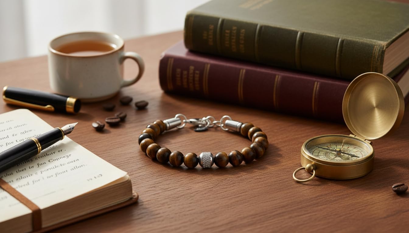 10:10 Men’s Beaded Bracelet | Gemstone 8MM & Stainless Steel, Made in Italy image 4