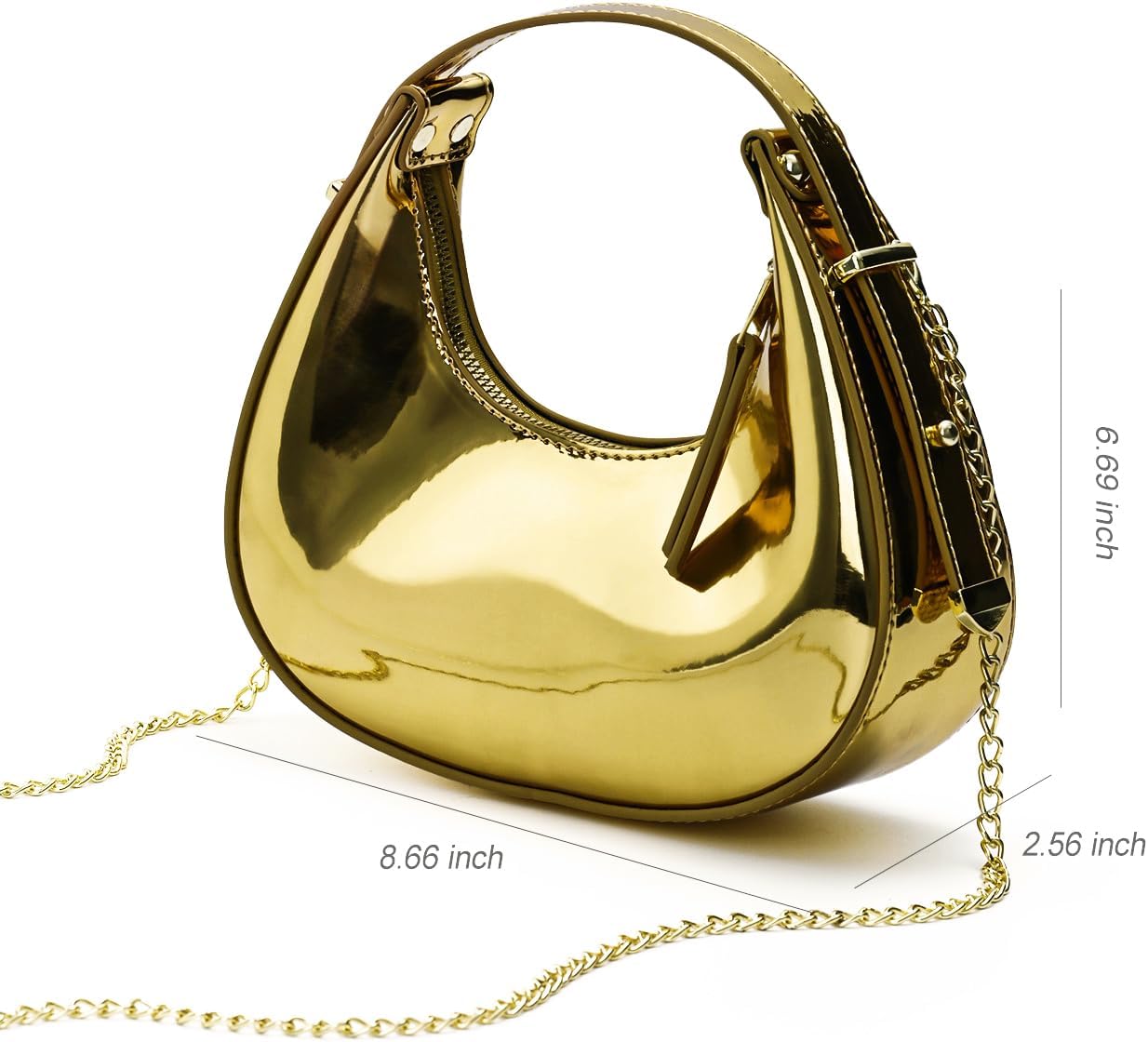 Cute Metallic Purses for Women Stylish Crescent Shoulder Bag Small Gold Crossbody Purse Patent Underarm Moon Bag - Image 5