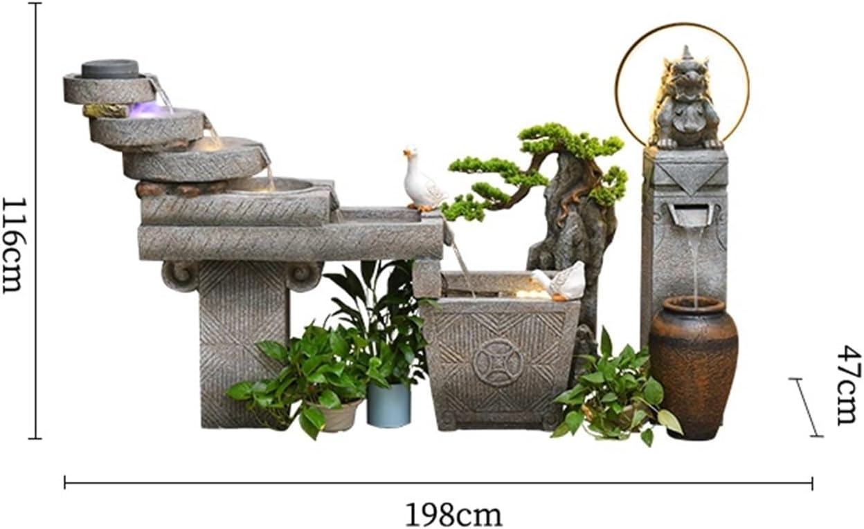 Modern Chinese Courtyard Water Fountain Decoration, Courtyard Balcony Rockery Fish Pond, Outdoor Indoor Landscape Floor Decoration Floor-Standing Fountains