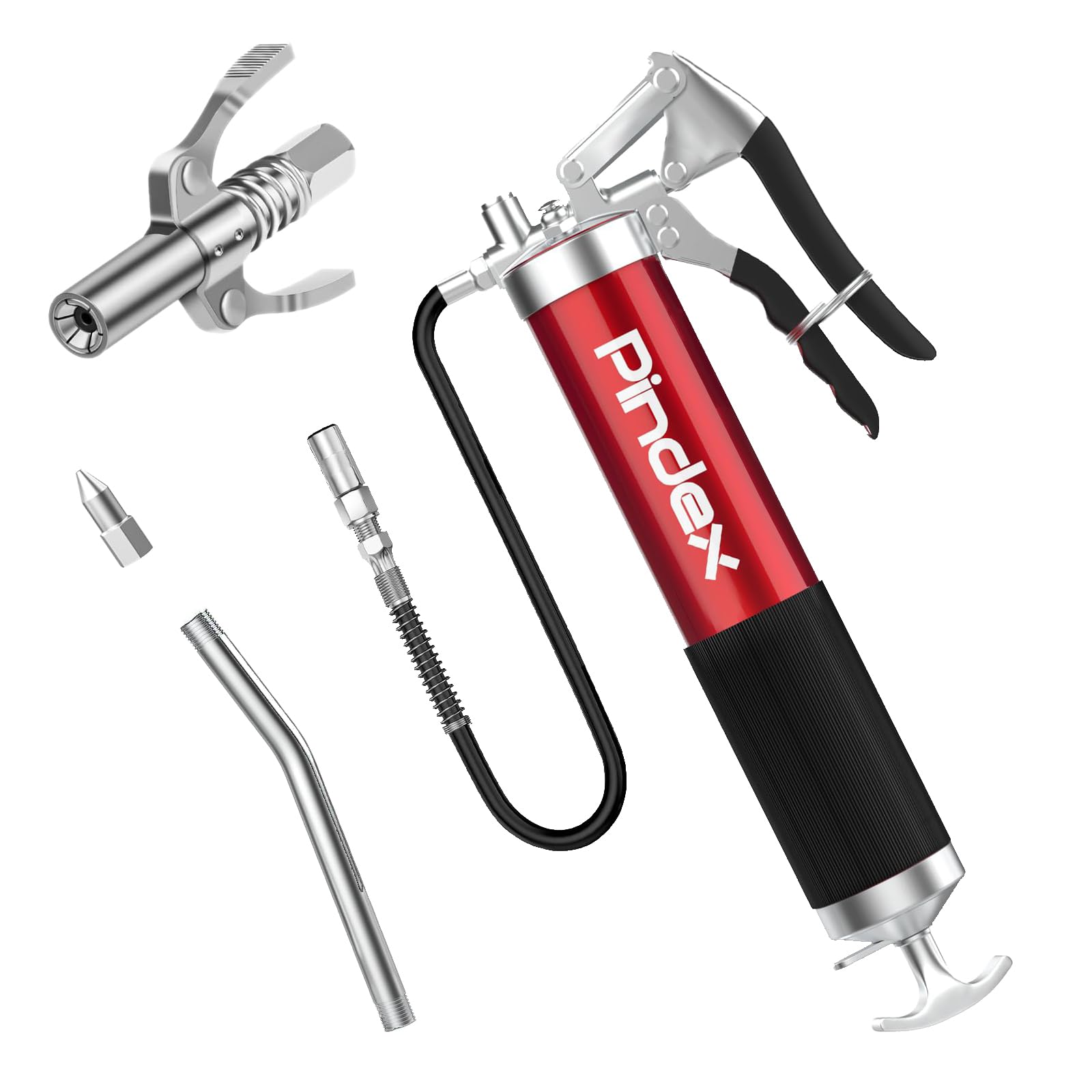Pindex Pompe à Graisse Manuelle avec 10000PPSI Coupler, Pistolet graisseur pour Cartouche de Graisse 400cc avec 2 Rraccords de Graisse, Tuyau de 45cm Tube Métallique de 15cm | Pistolet à graisse à main avec mamelon de graissage, tuyau de 45 cm, tube en mé