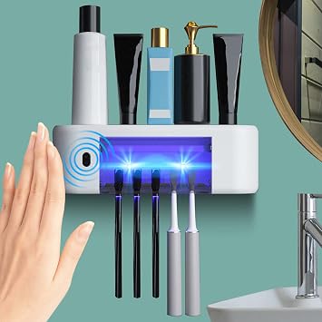 Toothbrush Holder Wall Mount, Smart Infrared Auto Sensing Bathroom Accessories, Electric Toothpaste Dispenser Squeeze Wall Mounted Toothbrush Holders for Bathrooms for Adults and Kids White