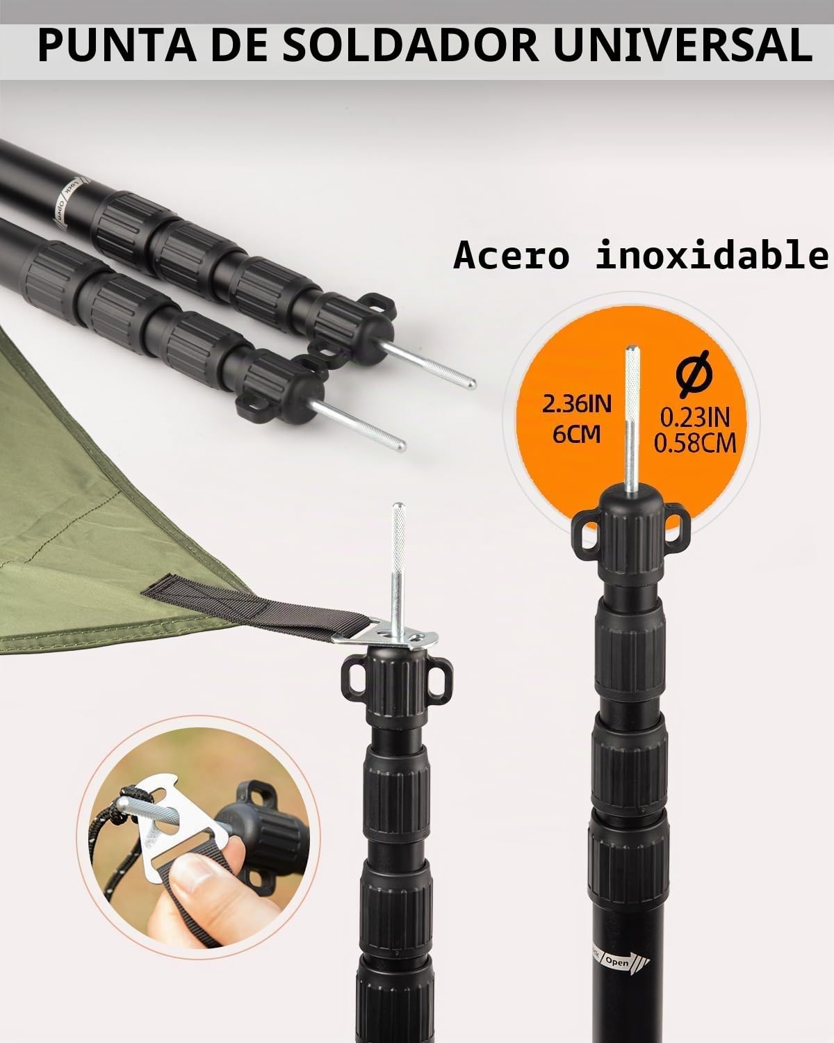 Postes para Lonas Resistentes Ajustables, AVOFOREST Aluminio de Aviación 2.65m Postes Telescópicos para Tienda con Tapa Protectora Postes Plegables Resistentes al Viento Juego de 2 para Lonas - Toldo