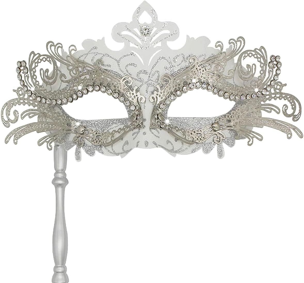WILOVCOS Womens Masquerade Mask with Stick, Handheld Mardi Gras Mask,Venetian Party Masks - Image 2