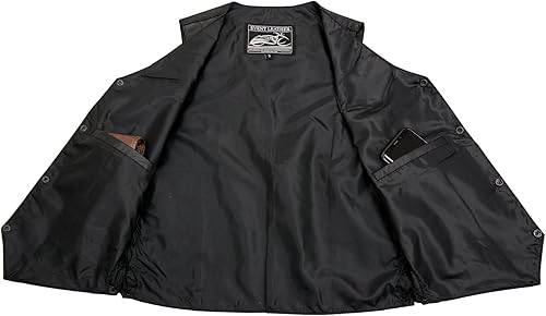 Miniatura 6 de Event Leather EL1315 Chaleco de cuero negro para motocicleta para hombres con encaje lateral, chalecos de motocicleta para adultos