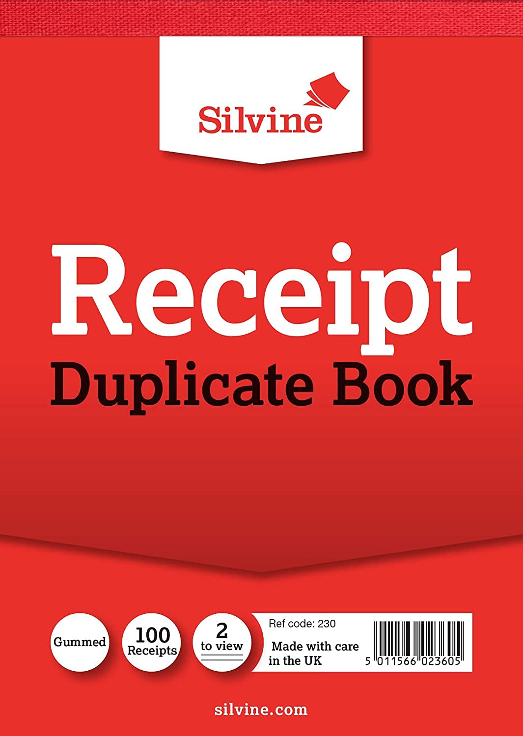 PACK OF 3 - Silvine Duplicate Cash Receipt Book - Gummed - 50 Sheets (230)
