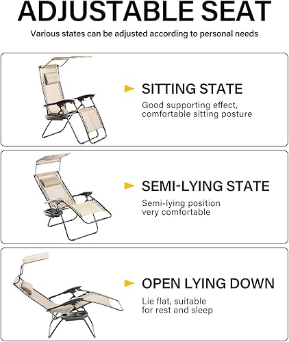 Miniatura 6 de FDW 2 sillas de gravedad cero, sillas de patio con dosel para patio al aire libre, junto al mar (negro)