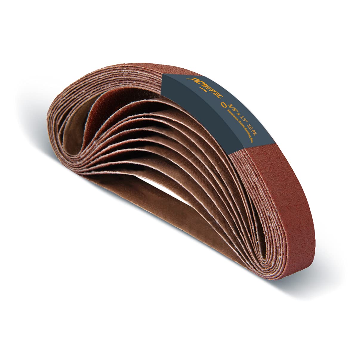 POWERTEC 3/8 x 13 Inch Sanding Belts for Air Belt Sander, 240 Grit Aluminum Oxide Belt Sander Sanding Belt, File Belts for Wood & Paint sanding, Metal Polishing, 10PK (401324)