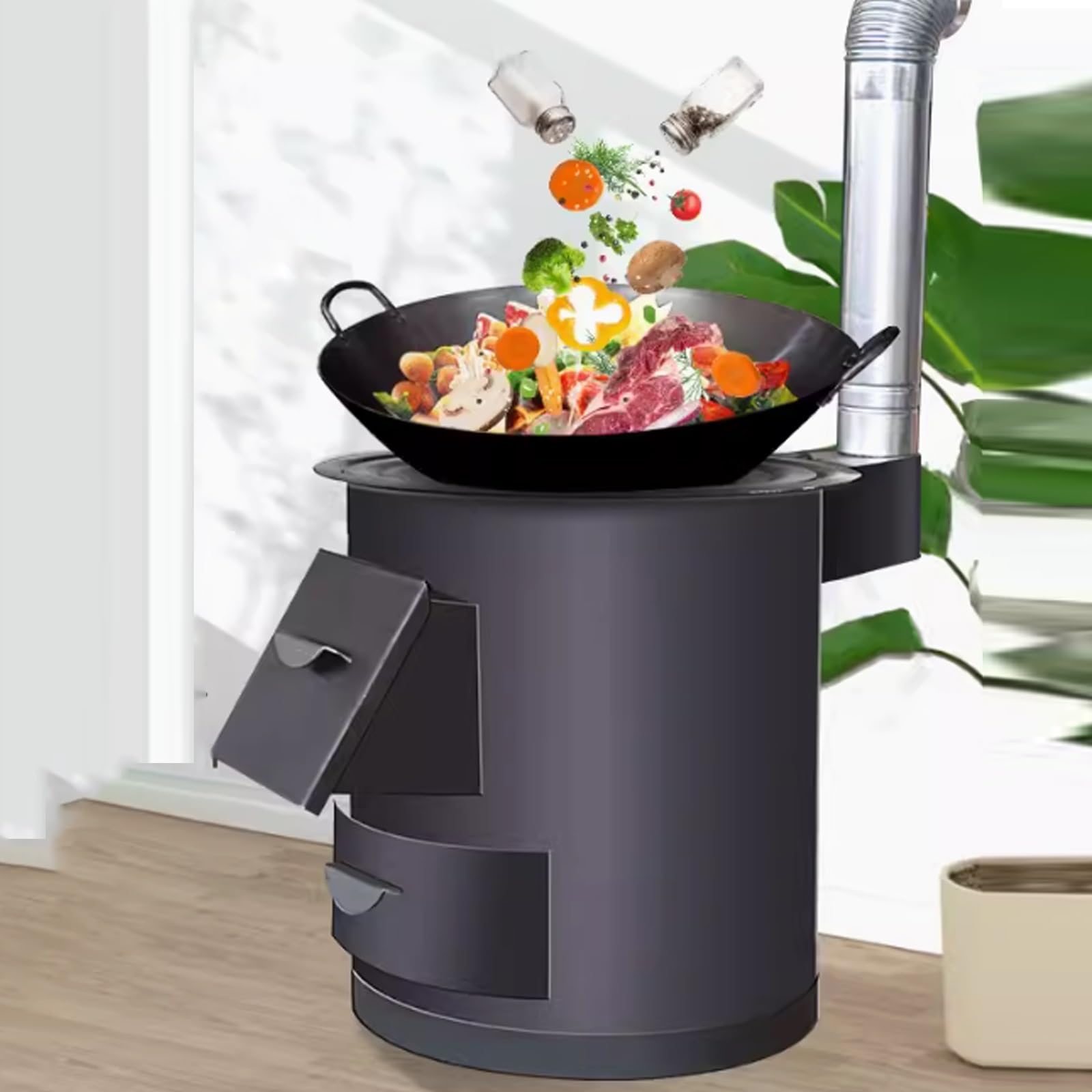 Stufa A Legna Multifunzionale Senza Fumo Struttura In Acciaio Robusta E Stabile, Anelli Di Combustione Multipli Per Cucinare, Bollire Acqua E Riscaldare Casa, Uso Interno/esterno(30 * 30 * 36CM)