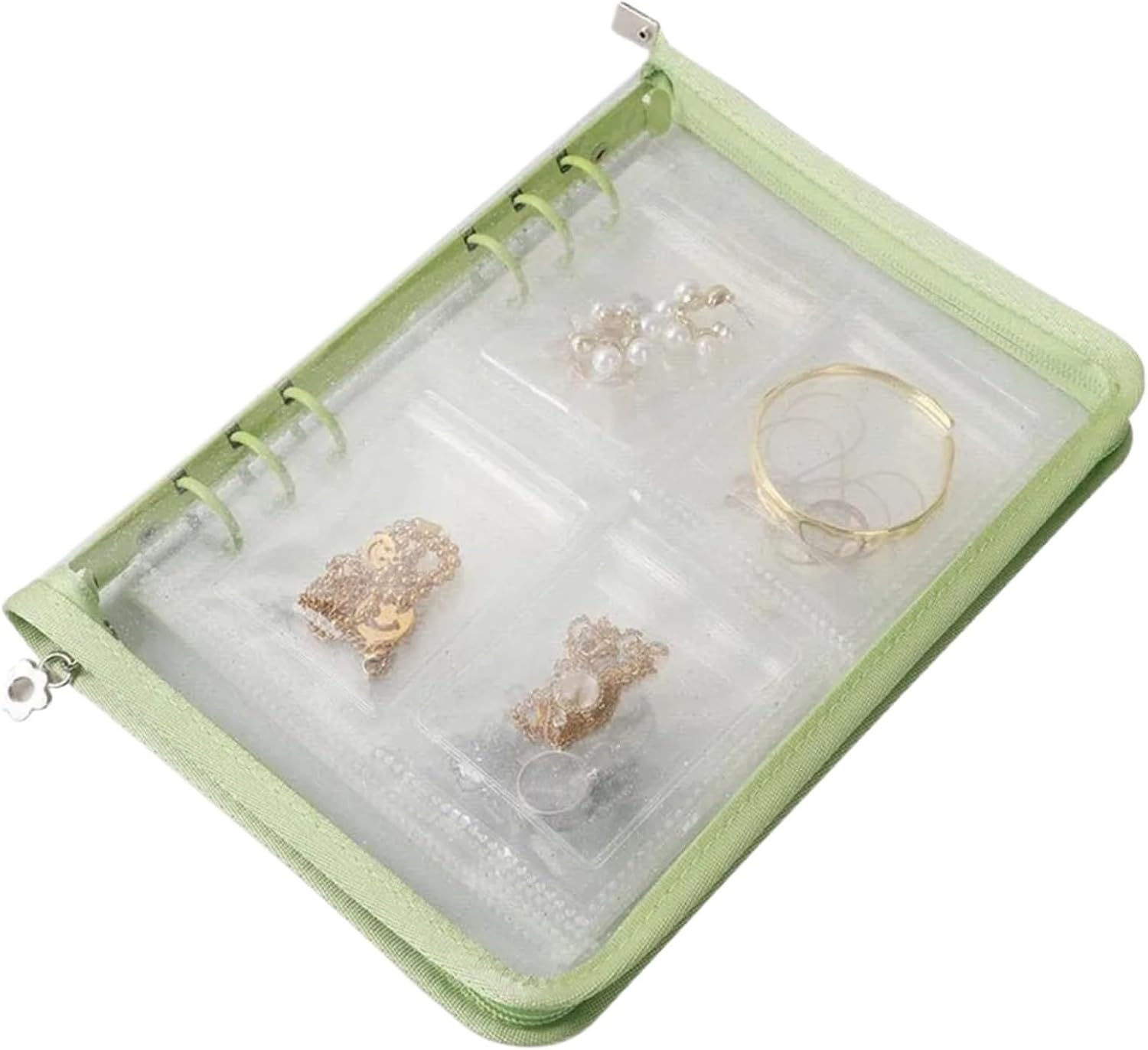 3pcs Portable Water-Proof Necklace Earring Holder Bag Zip Lock Photo Storage Book Transparent Jewelry Bracelet(Green)