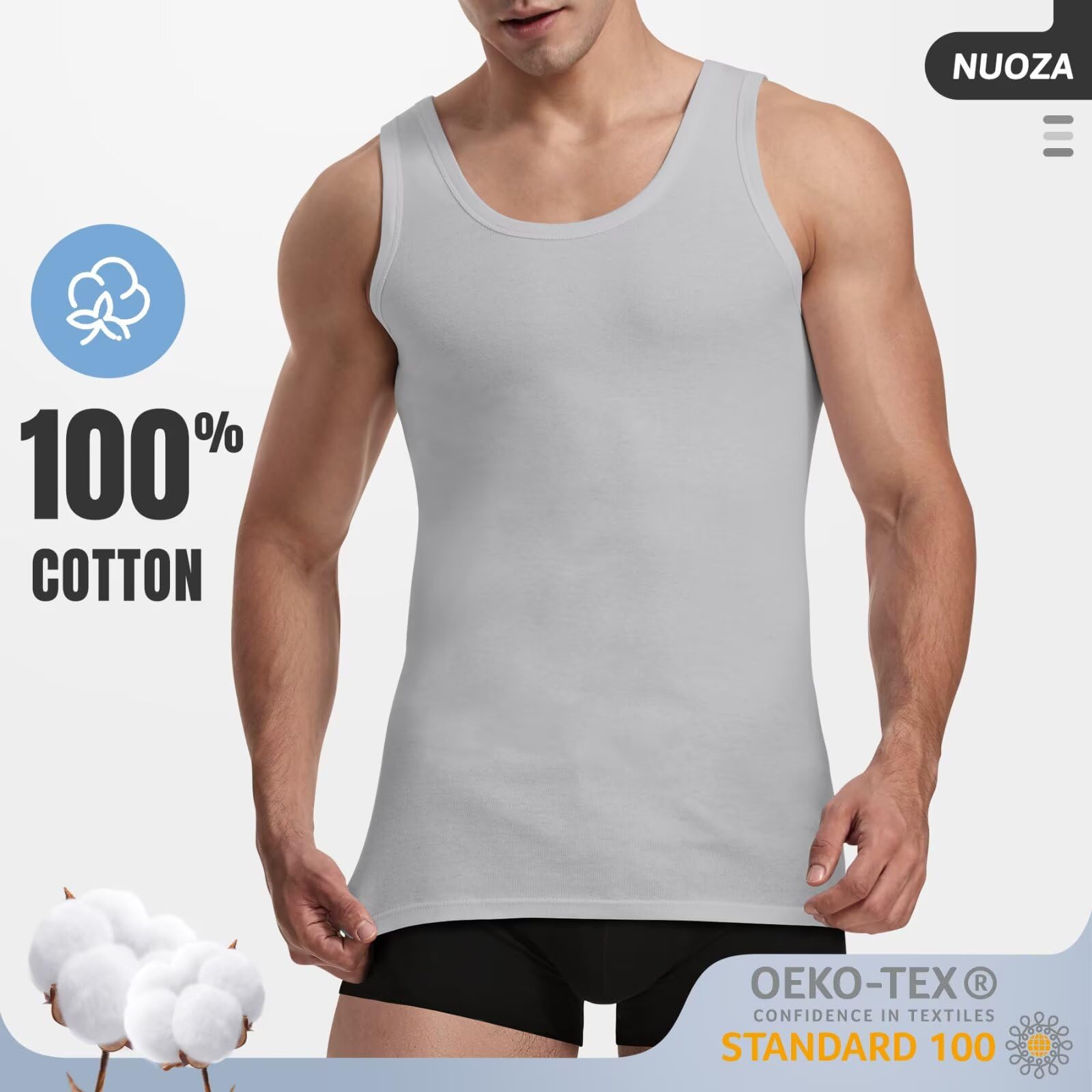 NUOZA Canottiera (Pacco da 5/3) Uomo 100% Cotone Canottiera Nero Bianco Grigio Marino Oliva S-5XL