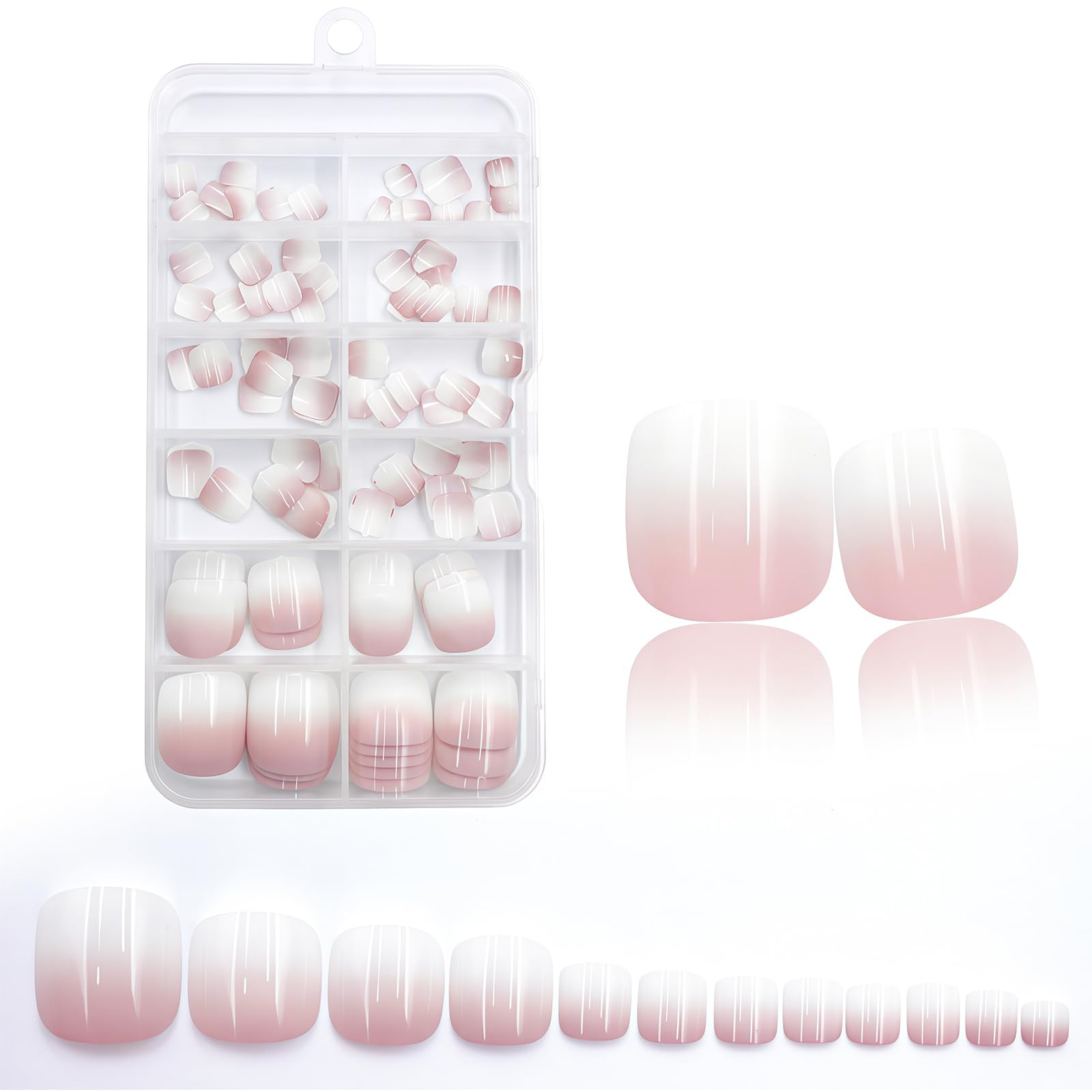Mrltau 120 Pcs Ombre Press On Toe Nails, False Toenails Pink White Gradient, Stick On Toenails, Multi-colored, 120 ml (Pack of 1) - Image 2