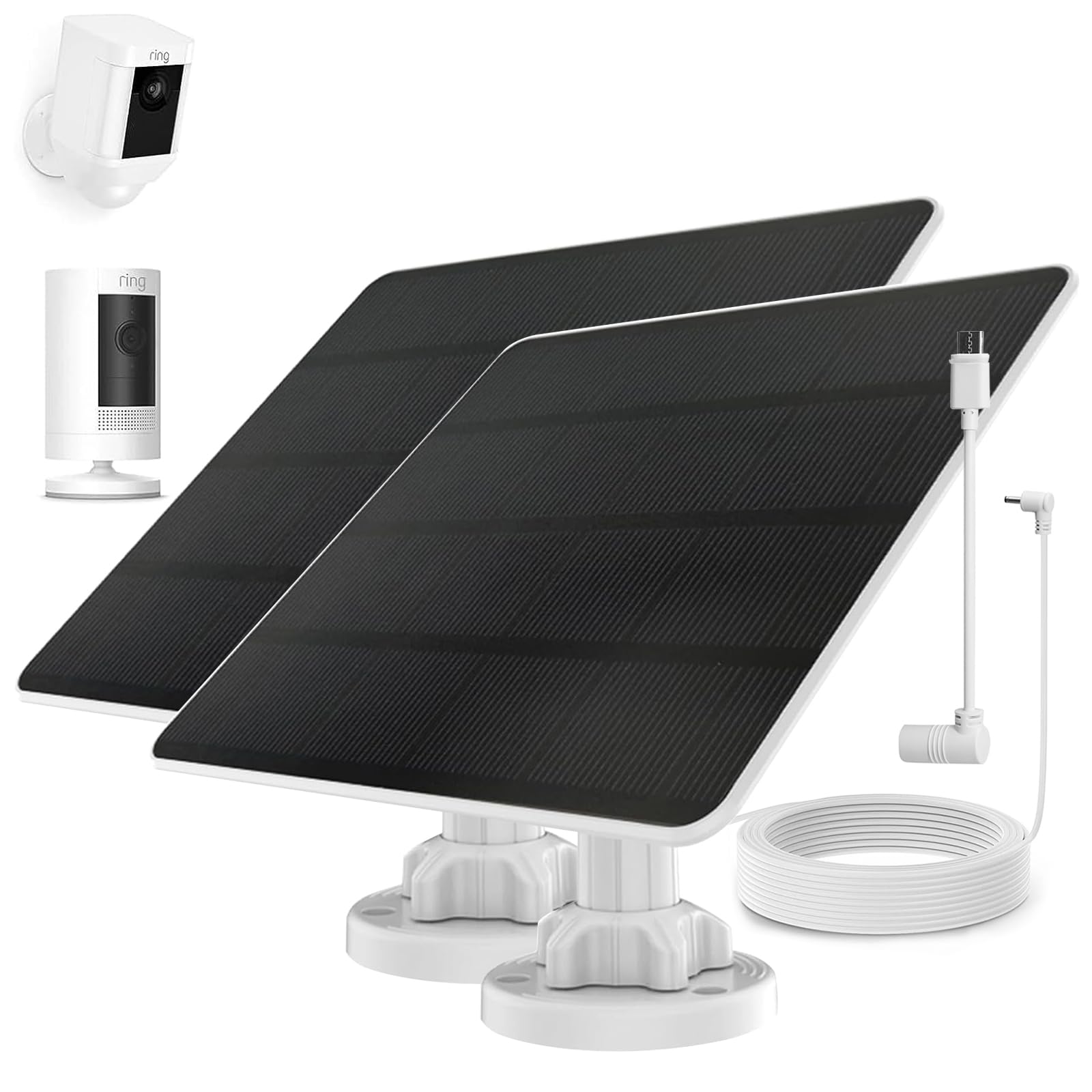 Ring Camera Solar Panel Charger, Compatible with Ri ng Stick Up Cam Battery, Ring Spotlight Plus/Pro Cam Battery, Waterproof, 5W 6V Fast Charging, DC3.5mm Plug, with DC to TypeC Adapter(2Pack)-image-37