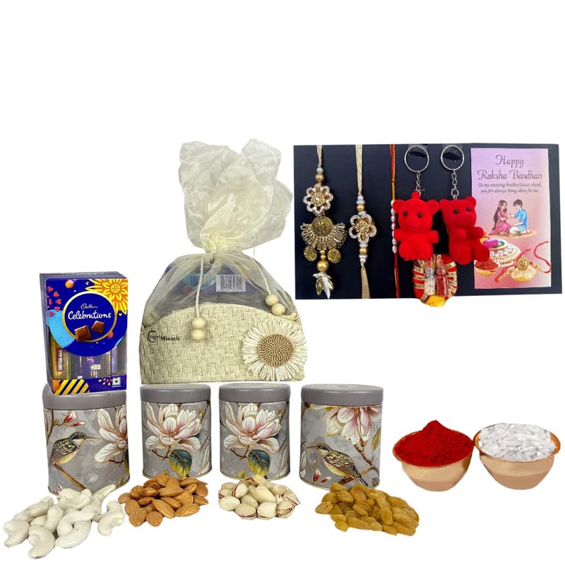 Image of NUTRI MIRACLE Rakhi Festive Basket of Nuts, Berries, and Snacks | Return Gift for Corporate Meetings with Wellness Theme