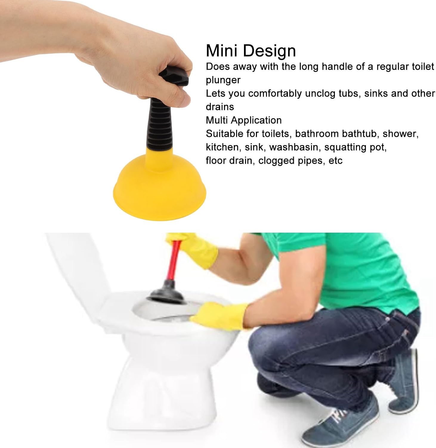 Mini Plunger, Powerful Toilet Plunger Manual Toilet Unclogging Tool Small Bathroom Toilet Tool for Bathroom Kitchen (Style 2)
