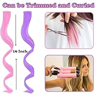Vista 3 de Extensiones de cabello con clip de colores, 12 piezas para mujeres, niños y niñas, 16 pulgadas, ondulado, rizado, reflejos de fiesta