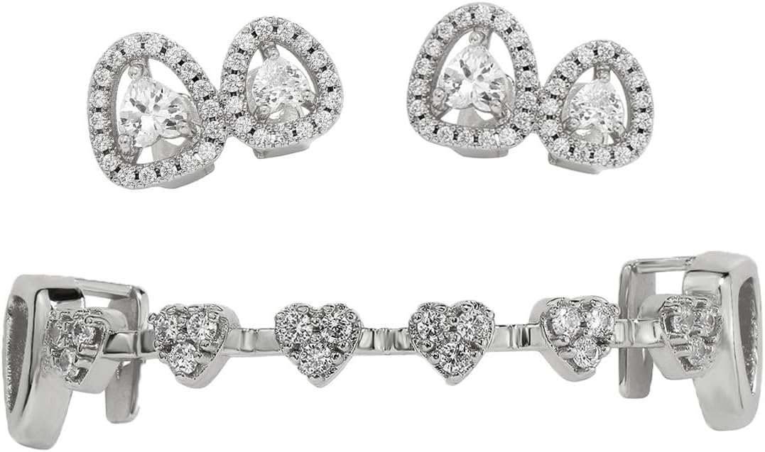 Heart Grillz Teeth, 18K Gold Plated Brass with CZ, Hip-Hop Costume Accessory for Men and Women