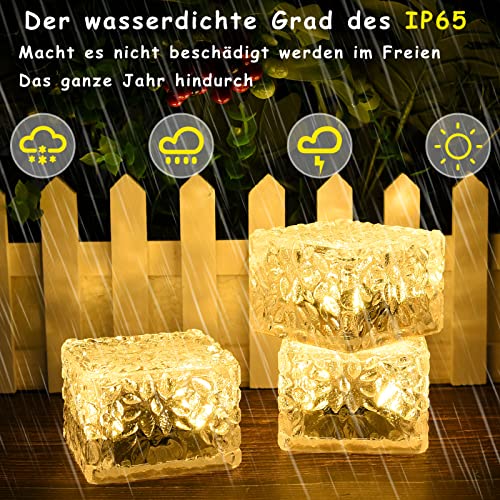 Glasbausteine Herefun Solar Pflastersteine Außenleuchte 4er-Set