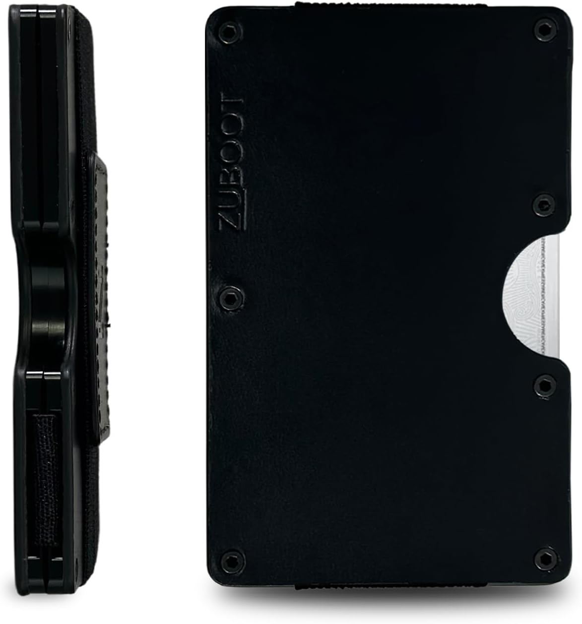 Leather RFID Wallet for Men – Slim Minimalist Card Holder with Cash Strap and AirTag Compatible – Durable Front Pocket Wallet with Black Leather Accent (Black Leather Strap)