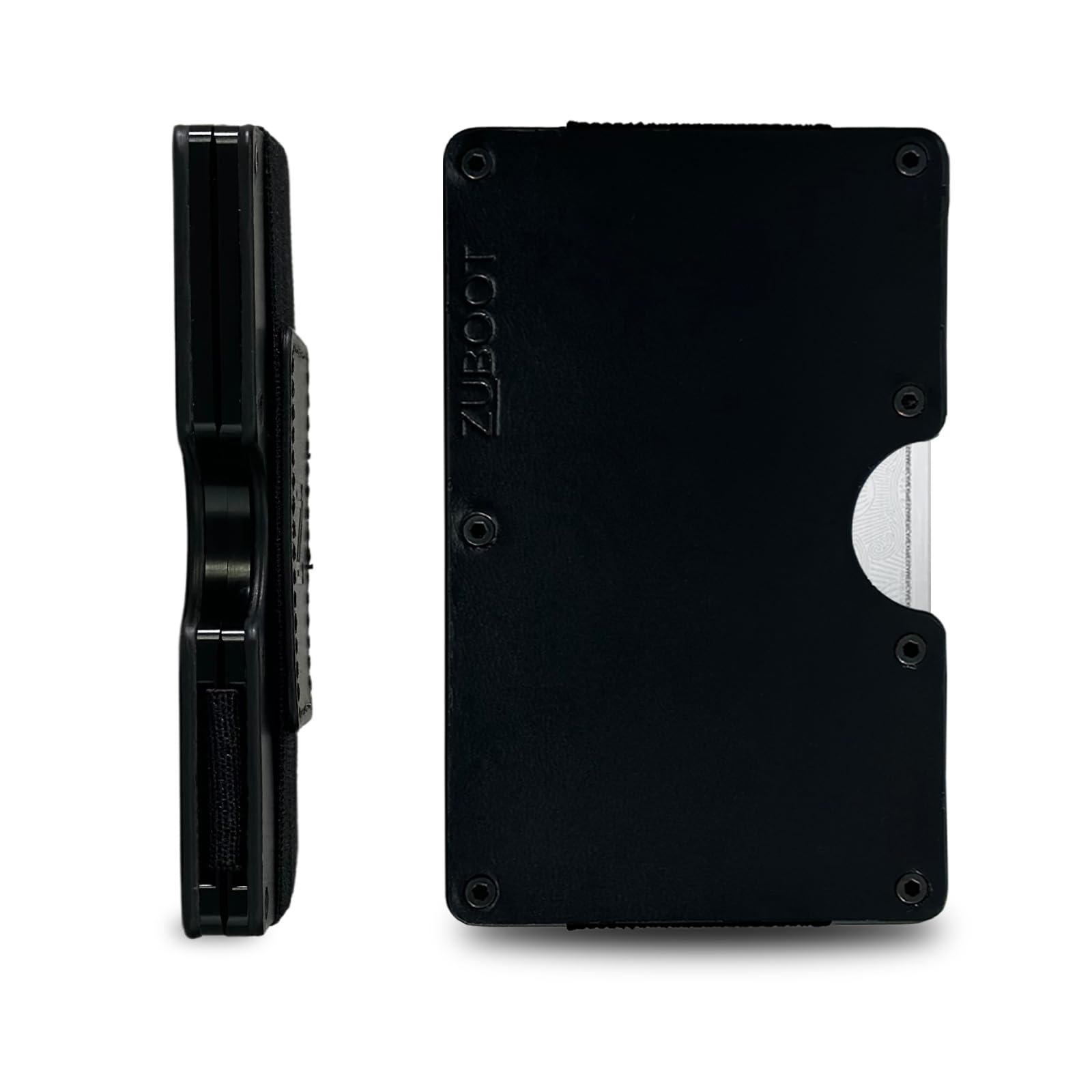 Leather RFID Wallet for Men – Slim Minimalist Card Holder with Cash Strap and AirTag Compatible – Durable Front Pocket Wallet with Black Leather Accent (Black Leather Strap)