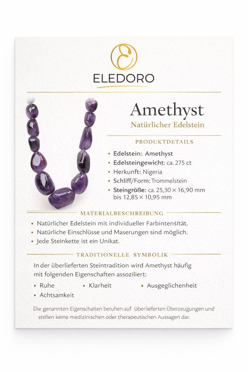 Collana da donna in vera ametista – argento 925 – gemma collana viola – 45 cm – pietre naturali lucidate a mano – idea regalo